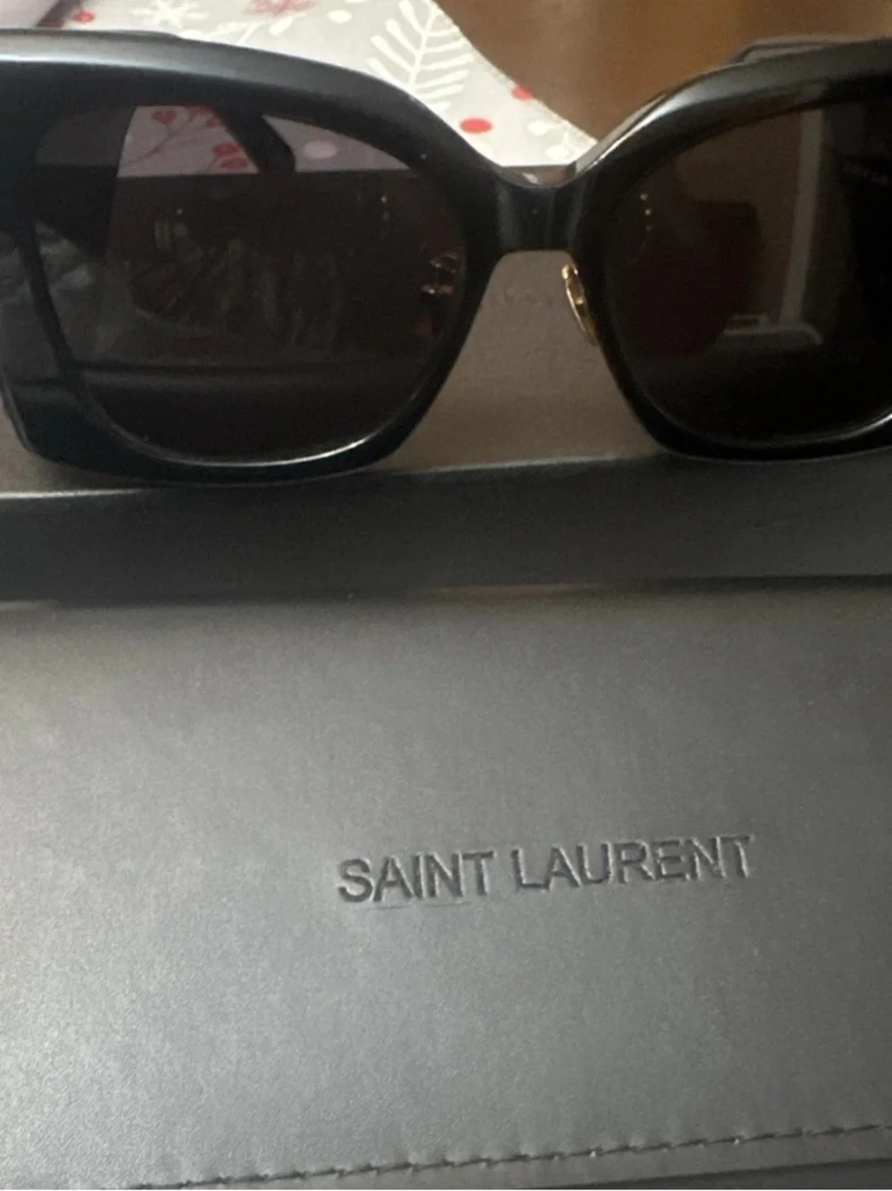 Authentic Saint Laurent Black Square Sunglasses with Subtle Gold Accents